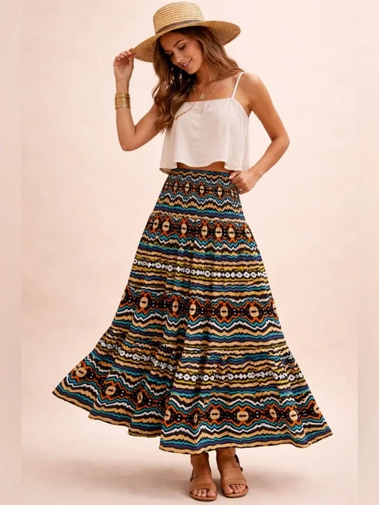 NWT Elizabeth and James Multicolor Tribal Maxi Skirt - Picture 1 of 9